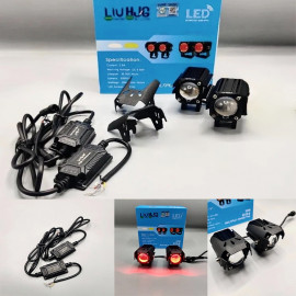 LUI HJG Mini Driving with RED DRL External White Yellow Fog Light Mini Driving with Red DRL Devil Eye 30+30 watts For motorcycle, Car, Jeep