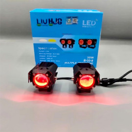 LUI HJG Mini Driving with RED DRL External White Yellow Fog Light Mini Driving with Red DRL Devil Eye 30+30 watts For motorcycle, Car, Jeep