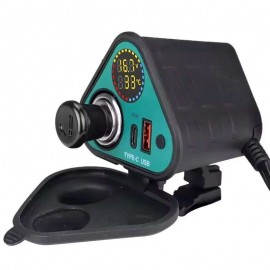 AKE - 3 in 1 Motorcycle Mobile Charger MC08-25 YF-286-B – Dual USB & Type-C Fast Charger, Ciga-rette Lighter Socket, Voltmeter & Temperature Display