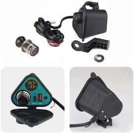 AKE - 3 in 1 Motorcycle Mobile Charger MC08-25 YF-286-B – Dual USB & Type-C Fast Charger, Ciga-rette Lighter Socket, Voltmeter & Temperature Display