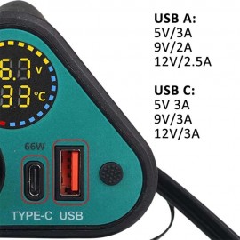 AKE - 3 in 1 Motorcycle Mobile Charger MC08-25 YF-286-B – Dual USB & Type-C Fast Charger, Ciga-rette Lighter Socket, Voltmeter & Temperature Display