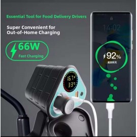 AKE - 3 in 1 Motorcycle Mobile Charger MC08-25 YF-286-B – Dual USB & Type-C Fast Charger, Ciga-rette Lighter Socket, Voltmeter & Temperature Display