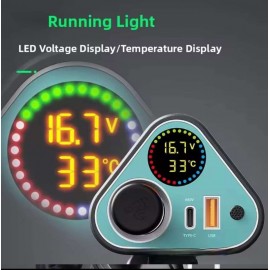 AKE - 3 in 1 Motorcycle Mobile Charger MC08-25 YF-286-B – Dual USB & Type-C Fast Charger, Ciga-rette Lighter Socket, Voltmeter & Temperature Display
