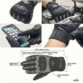 BSDDP Tactical Motorcycle Racing Gloves Mobile Friendly Bike Gloves MCS-42 Hard Knuckle Protection & Breathable Leather Summer Winter Gloves with reflectors Black