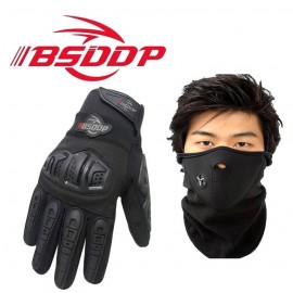 COMBO - Pack of 2 (Gloves + Mask ) BSDDP Tactical Motorcycle Racing Gloves Mobile Friendly Bike Gloves MCS-23 Hard Knuckle Protection & Breathable Leather Summer Winter Gloves with reflectors Black RED Grey Blue