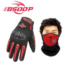COMBO - Pack of 2 (Gloves + Mask ) BSDDP Tactical Motorcycle Racing Gloves Mobile Friendly Bike Gloves MCS-23 Hard Knuckle Protection & Breathable Leather Summer Winter Gloves with reflectors Black RED Grey Blue