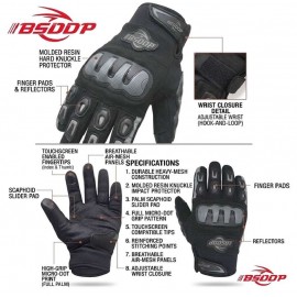 BSDDP Tactical Motorcycle Racing Gloves Mobile Friendly Bike Gloves MCS-42 Hard Knuckle Protection & Breathable Leather Summer Winter Gloves with reflectors Black