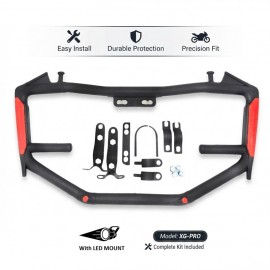 AKE - Universal Shorty Batman Style Crash Protector Bar for Motorcycles with LED Mount | Heavy-Duty Matt Black Safety Guard with Red Reflectors ABS Coated | Fits YBR, CB150F, GS150, CG125 & More