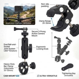 Motorcycle Handlebar Mount 360 Rotation Angle Adjustable for Action Sports cam GoPro Hero Motorbike Multi Function Super Clamp for Cycling Panoramic Video