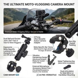 Motorcycle Handlebar Mount 360 Rotation Angle Adjustable for Action Sports cam GoPro Hero Motorbike Multi Function Super Clamp for Cycling Panoramic Video