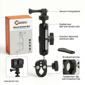 Motorcycle Handlebar Mount 360 Rotation Angle Adjustable for Action Sports cam GoPro Hero Motorbike Multi Function Super Clamp for Cycling Panoramic Video
