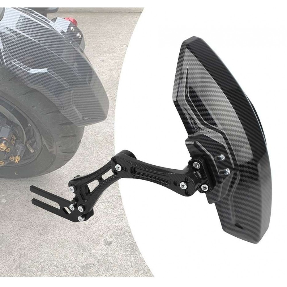 AKE - Universal Adjustable Motorcycle Rear Fender | Carbon Fiber Texture Mudguard with Aluminum Alloy Bracket | Splash Protection for 125cc-600cc Bikes & Scooters