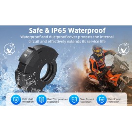 Dual Port Motorcycle Fast Charger USB QC 3.0 & Type-C PD 30W Waterproof IP65 Phone Charger Handlebar Mount for Adventure Touring Bikes