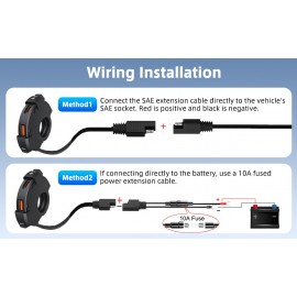 Dual Port Motorcycle Fast Charger USB QC 3.0 & Type-C PD 30W Waterproof IP65 Phone Charger Handlebar Mount for Adventure Touring Bikes
