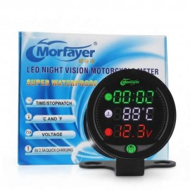 AKE - Morfayer 4 in 1 Digital LED Meter for Motorcycle – 12V Digital Clock, Air Temprature & Battery Voltmeter