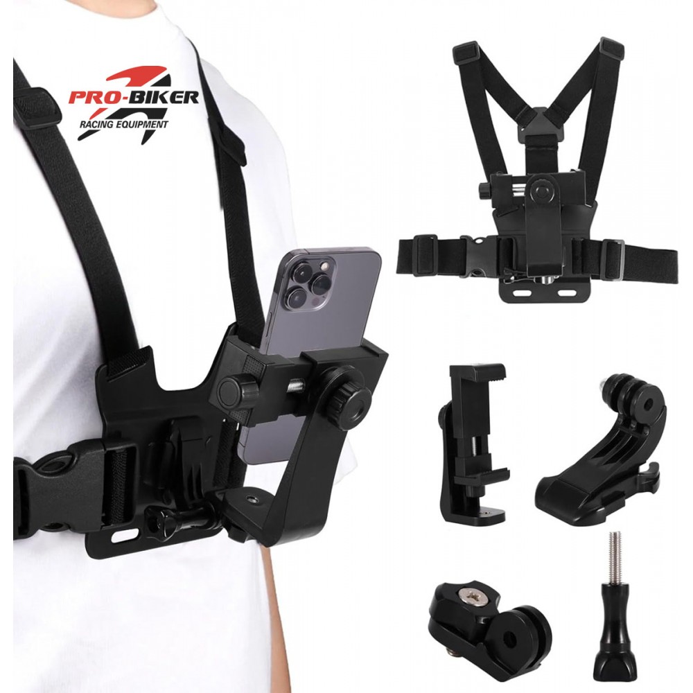 PROBIKER - Adjustable Phone Chest Mount Harness | POV Action Camera & Mobile Vlogging Strap for Cycling, Motovlogging & Hiking | Universal Anti-Shake Smartphone Holder