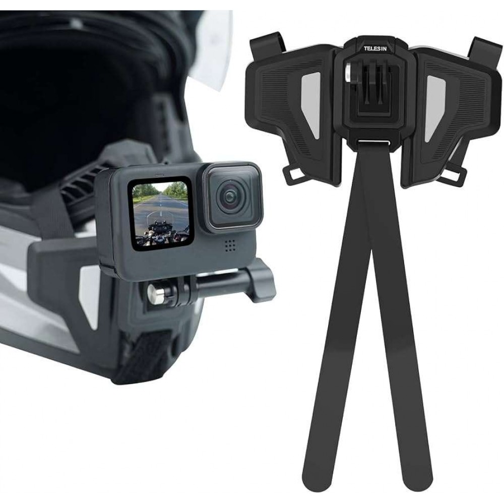 BSDDP 2nd Gen Motorcycle Helmet Chin Mount for Action Cameras – Flexible Strap Clamp Holder for GoPro Hero 12/11/10, Insta360 X3/X4/Ace Pro, DJI Action 4/Osmo Pocket 3