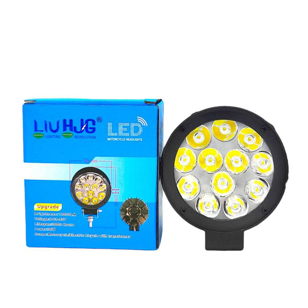 HJG 12-14 Beads External Motorcycle LED Focus Lights - 36W/42W Multi-Function White, Yellow & Flasher Models