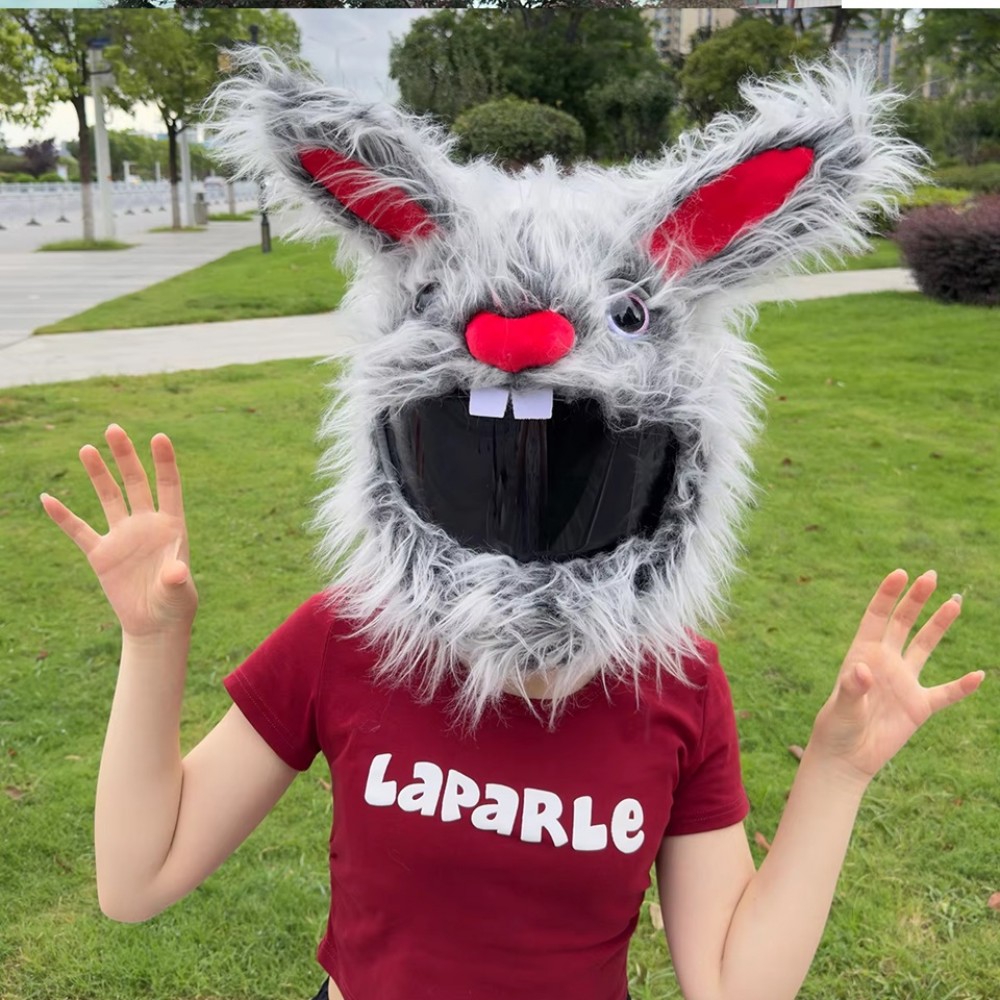 Cute Motorcycle Helmet Cover Cartoon Plush Helmet Hat Long Eared Bunny Rabbit Fun Riding Helmet Protective Cover