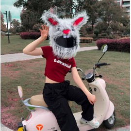 Cute Motorcycle Helmet Cover Cartoon Plush Helmet Hat Long Eared Bunny Rabbit Fun Riding Helmet Protective Cover