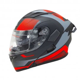 JIEKAI 902 Flip Up Motorcycle Helmet - Mesh Red Black Matt Finish - DOT Certified Dual Visor with Spoiler