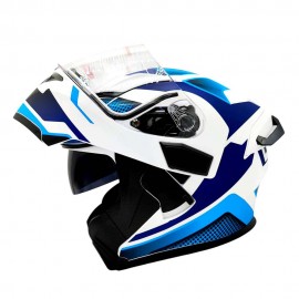 JIEKAI 902 Flip Up Motorcycle Helmet - Mesh White Blue Matt Finish - DOT Certified Dual Visor with Spoiler