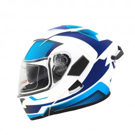 JIEKAI 902 Flip Up Motorcycle Helmet - Mesh White Blue Matt Finish - DOT Certified Dual Visor with Spoiler