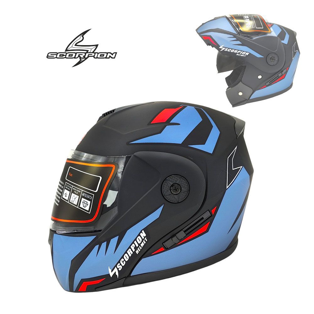 Scorpion Modular Flip-Up Motorcycle Helmet - Dual Visor Matt Finish - Blue Black