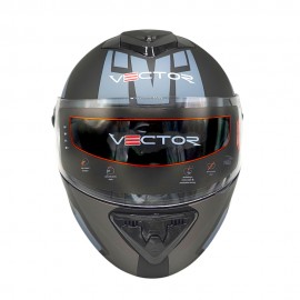 Vector VT 260 Modular Flip-Up Helmet - Dual Visor with Reflector - DOT Certified Matt Grey Black