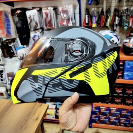 Vector VT 260 Modular Flip-Up Helmet - Dual Visor with Reflector - DOT Certified Matt Black Neon