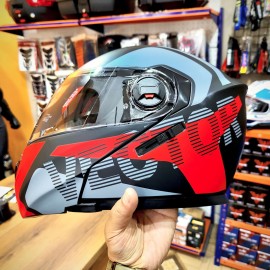 Vector VT 260 Modular Flip-Up Helmet - Dual Visor with Reflector - DOT Certified Matt Black Red