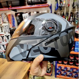 Vector VT 260 Modular Flip-Up Helmet - Dual Visor with Reflector - DOT Certified Matt Grey Black
