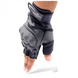 BSDDP Fingerless Tactical Motorcycle Gloves Mobile Friendly – Hard Knuckle Protection & Breathable Leather (Black & Khaki)