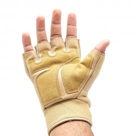 BSDDP Fingerless Tactical Motorcycle Gloves Mobile Friendly – Hard Knuckle Protection & Breathable Leather (Black & Khaki)