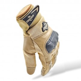 BSDDP Full Finger Tactical Motorcycle Gloves Mobile Friendly – Hard Knuckle Protection & Breathable Leather (Black & Khaki)