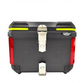 AKE - Motorcycle JDR 45L Square Shape Aluminium Tail Box Top Box with Integrated LED Lights Handle Detachable dual lock Carbon Fibre Black