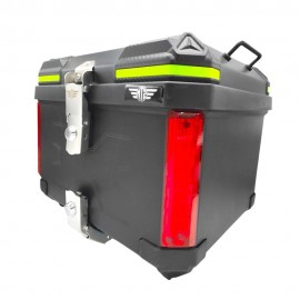 AKE - Motorcycle JDR 45L Square Shape Aluminium Tail Box Top Box with Integrated LED Lights Handle Detachable dual lock Carbon Fibre Black