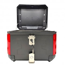 AKE - Motorcycle JDR 45L Square Shape Aluminium Tail Box Top Box with Integrated LED Lights Handle Detachable dual lock Carbon Fibre Black