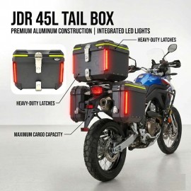 AKE - Motorcycle JDR 45L Square Shape Aluminium Tail Box Top Box with Integrated LED Lights Handle Detachable dual lock Carbon Fibre Black