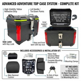 AKE - Motorcycle JDR 45L Square Shape Aluminium Tail Box Top Box with Integrated LED Lights Handle Detachable dual lock Carbon Fibre Black