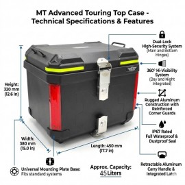 AKE - Motorcycle JDR 45L Square Shape Aluminium Tail Box Top Box with Integrated LED Lights Handle Detachable dual lock Carbon Fibre Black