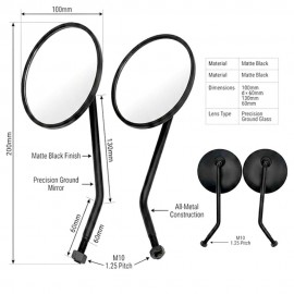 Universal Round Motorcycle Side Mirrors - 10cm Classic Rear view Convex Mirrors with 8mm Thread for Motorbikes & E-Bikes