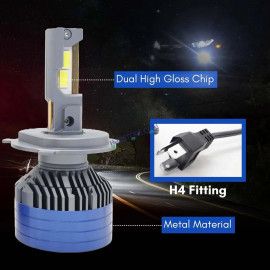 HJG Original 50W H4 LED Headlight | 8000LM w/ Turbo Cooling Fan | White/Color (1pc)