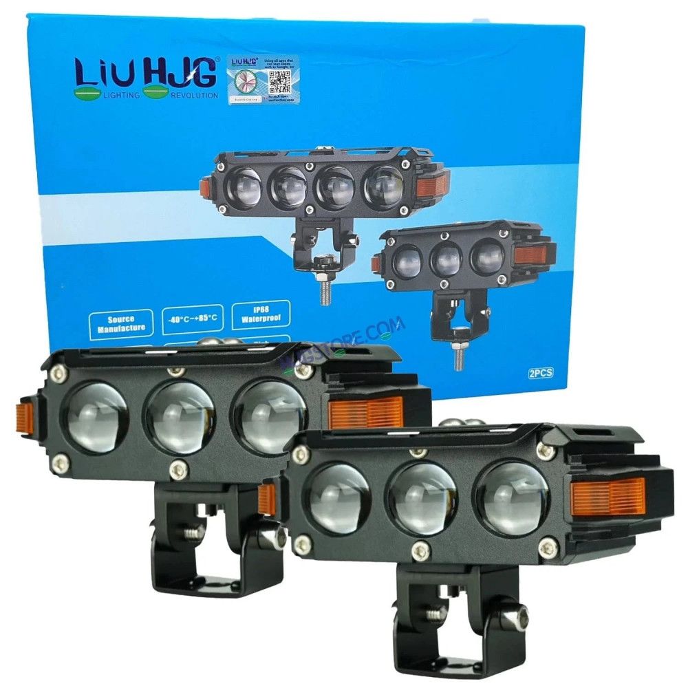 HJG Hazard Series S61 Foglight 120W | Triple 3 Lens Projector with Red DRL & Amber Hazard (2pc)