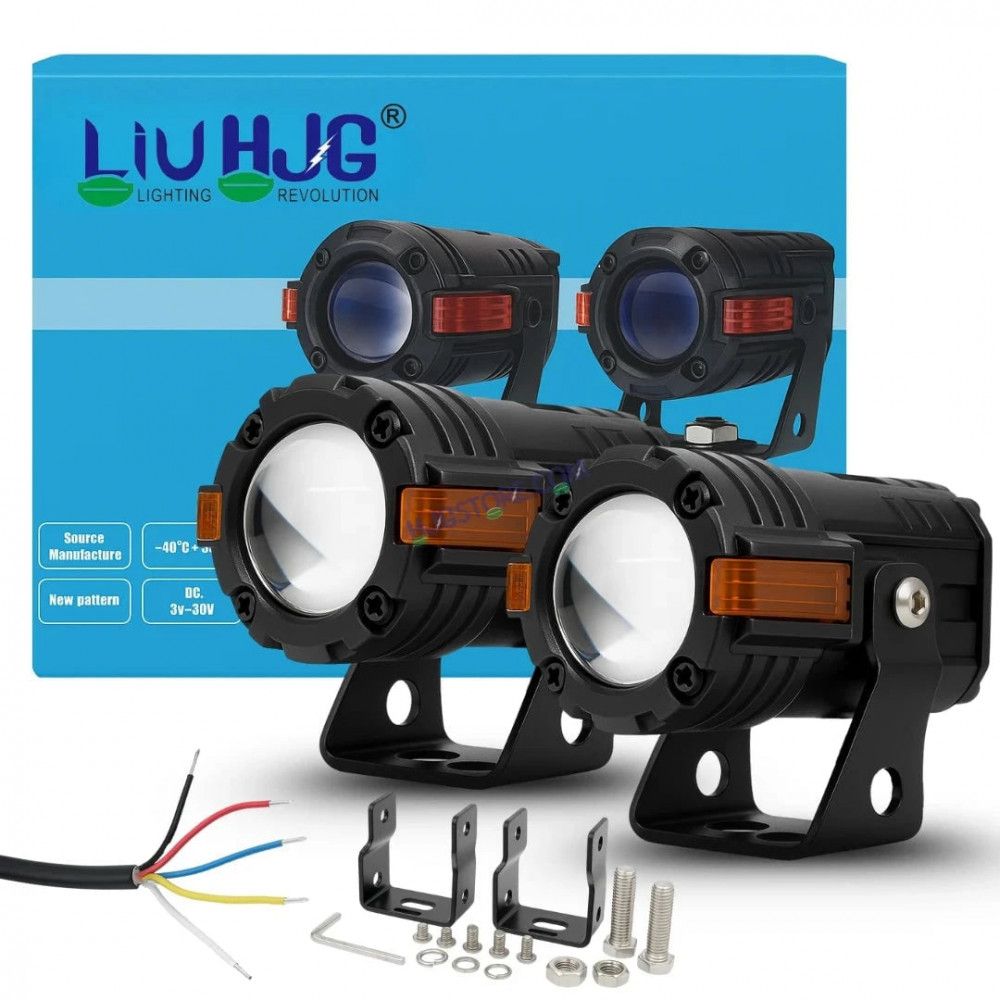 HJG S-82 Foglight Projector Lens Foglight 80W with Hazard Indicator Projector Lens Fog Light 80W Foglight Ultra Wide Dual Intensity LED Fog Lights White/Yellow Universal For All Cars & Bikes 