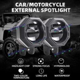 HJG 125 P49 Original Fog Light Hexagon Dual Lens 120W Foglight New Model with Power Adaptor Foglight Ultra Wide Dual Intensity LED Driving Fog Lights White/Yellow (2*60W = 120W Total) Universal For All Cars & Bikes