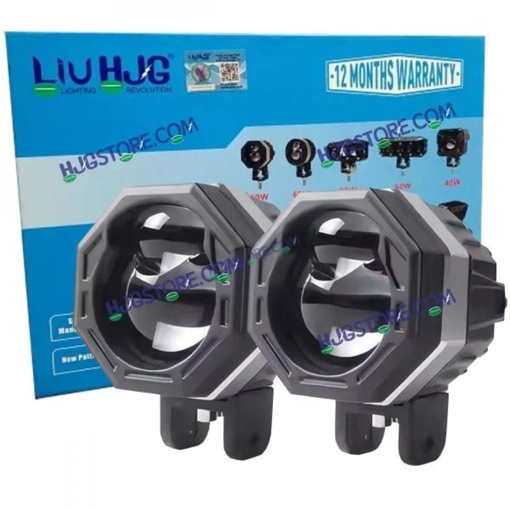 HJG 125 P49 Original Fog Light Hexagon Dual Lens 120W Foglight New Model with Power Adaptor Foglight Ultra Wide Dual Intensity LED Driving Fog Lights White/Yellow (2*60W = 120W Total) Universal For All Cars & Bikes