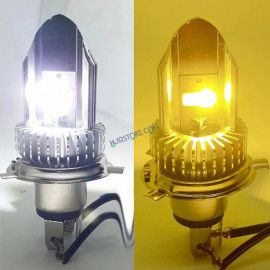 HJG H4 Leaf New Model White Yellow Leaf LED Headlight Bulb H4 For All Motorcycles (Low and High Beam Bulbs (White/Yellow) White Yellow 30W) - Type H4