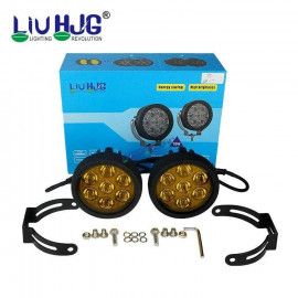 HJG New 7 LED 140W Foglight Foglamp with Yellow Cover 140W 7 LED HJG 140W 7 LED Car Accessories Led Headlights Lights Led Fog Lights For Motorcycle Lights, Set of 2 with Dimmer Controller Wiring Harness Kit, Brightness Controller Wiring