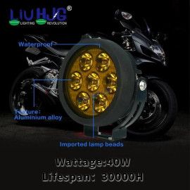 HJG New 7 LED 140W Foglight Foglamp with Yellow Cover 140W 7 LED HJG 140W 7 LED Car Accessories Led Headlights Lights Led Fog Lights For Motorcycle Lights, Set of 2 with Dimmer Controller Wiring Harness Kit, Brightness Controller Wiring